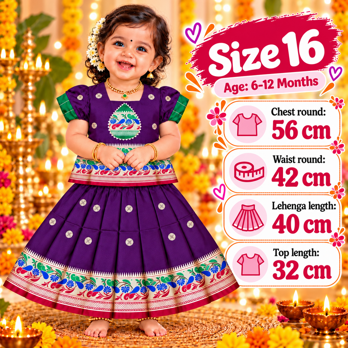 Girls Royal Purple Heritage Pattu Pavadai Dress Set | Traditional Peacock Design Festive Lehenga