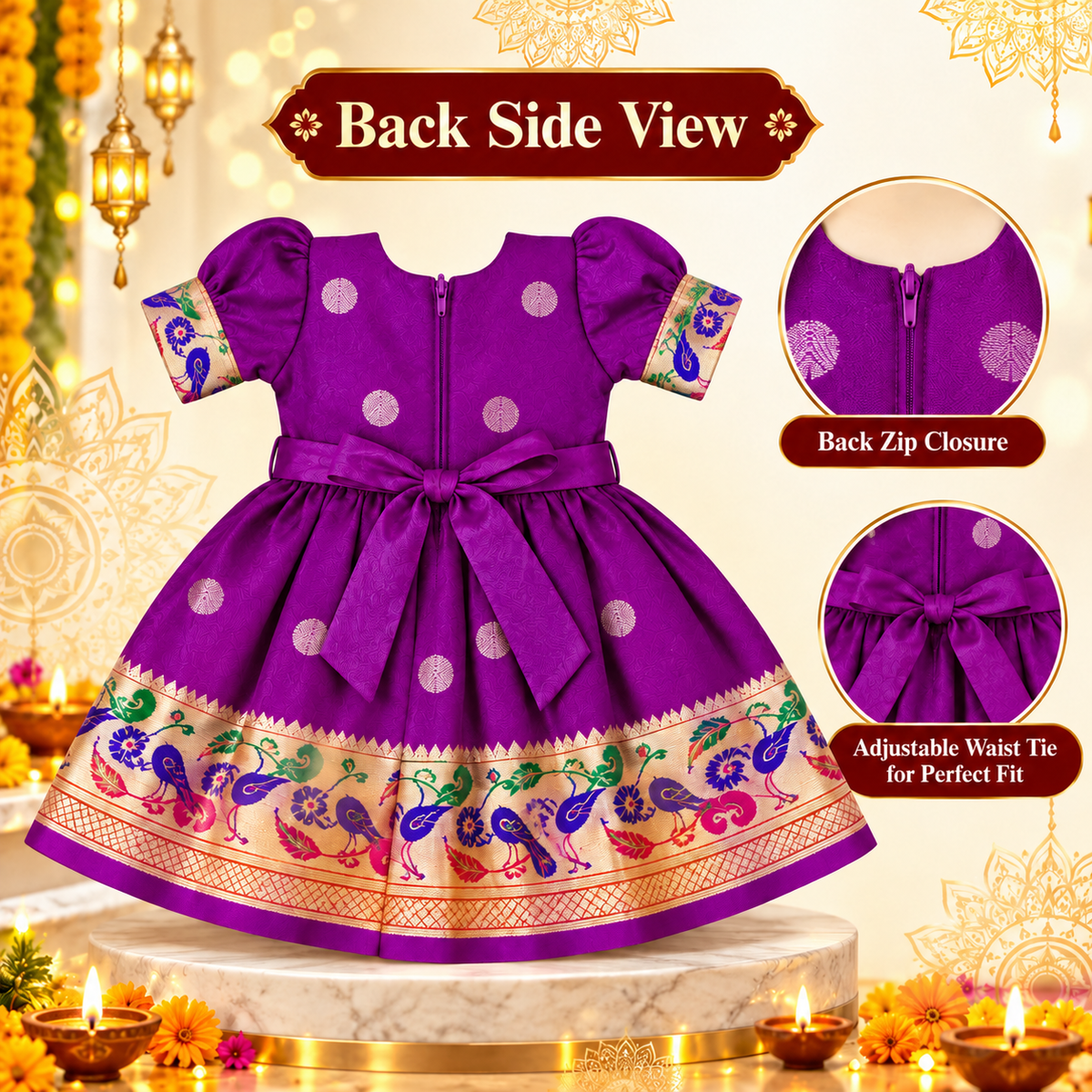 Girls Purple Paithani Frock Dress | Traditional Indian Ethnic Wear | Diwali & Party Wear