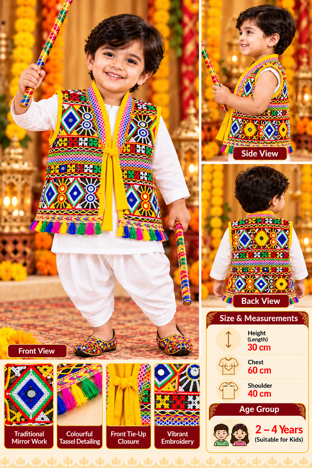 Kids Navratri Kutch Embroidered Jacket | Multicolour Traditional Mirror Work & Tassel Jacket | 1-2 Years