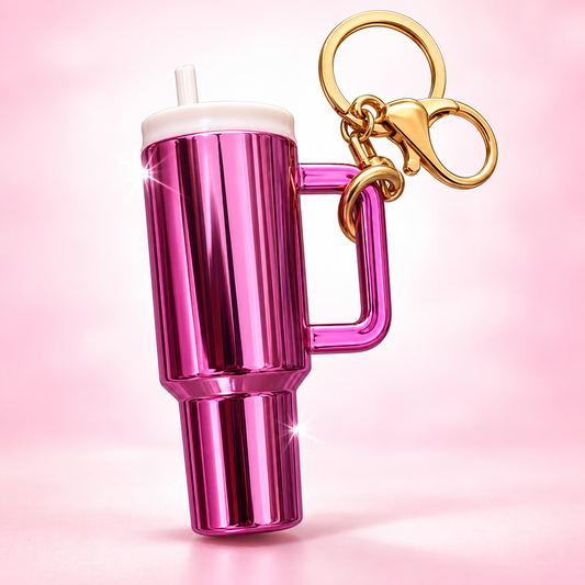 Mini Tumbler Keychain – Blue Travel Cup Charm with Metal Clip