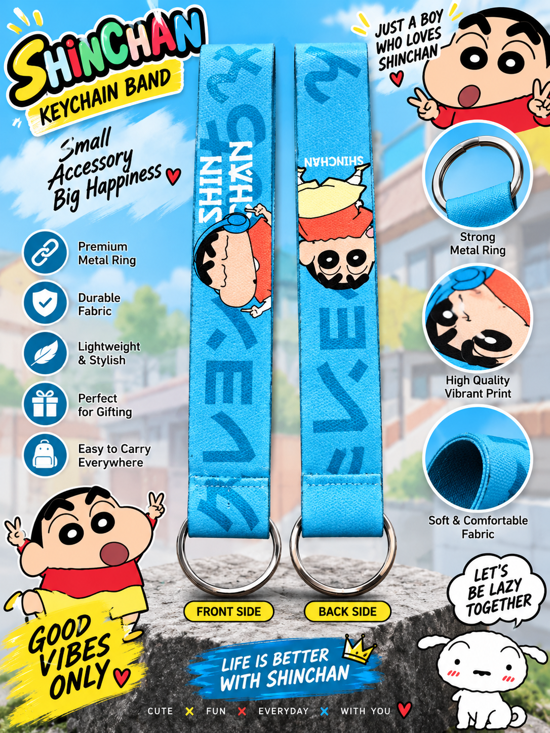 Shinchan Keychain Band | Cute Anime Wrist Strap – Front & Back Print
