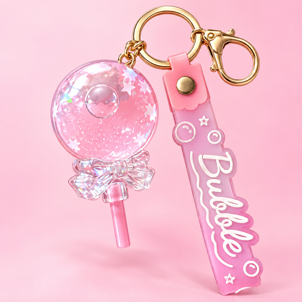 Cute Pink Bubble Glitter Keychain