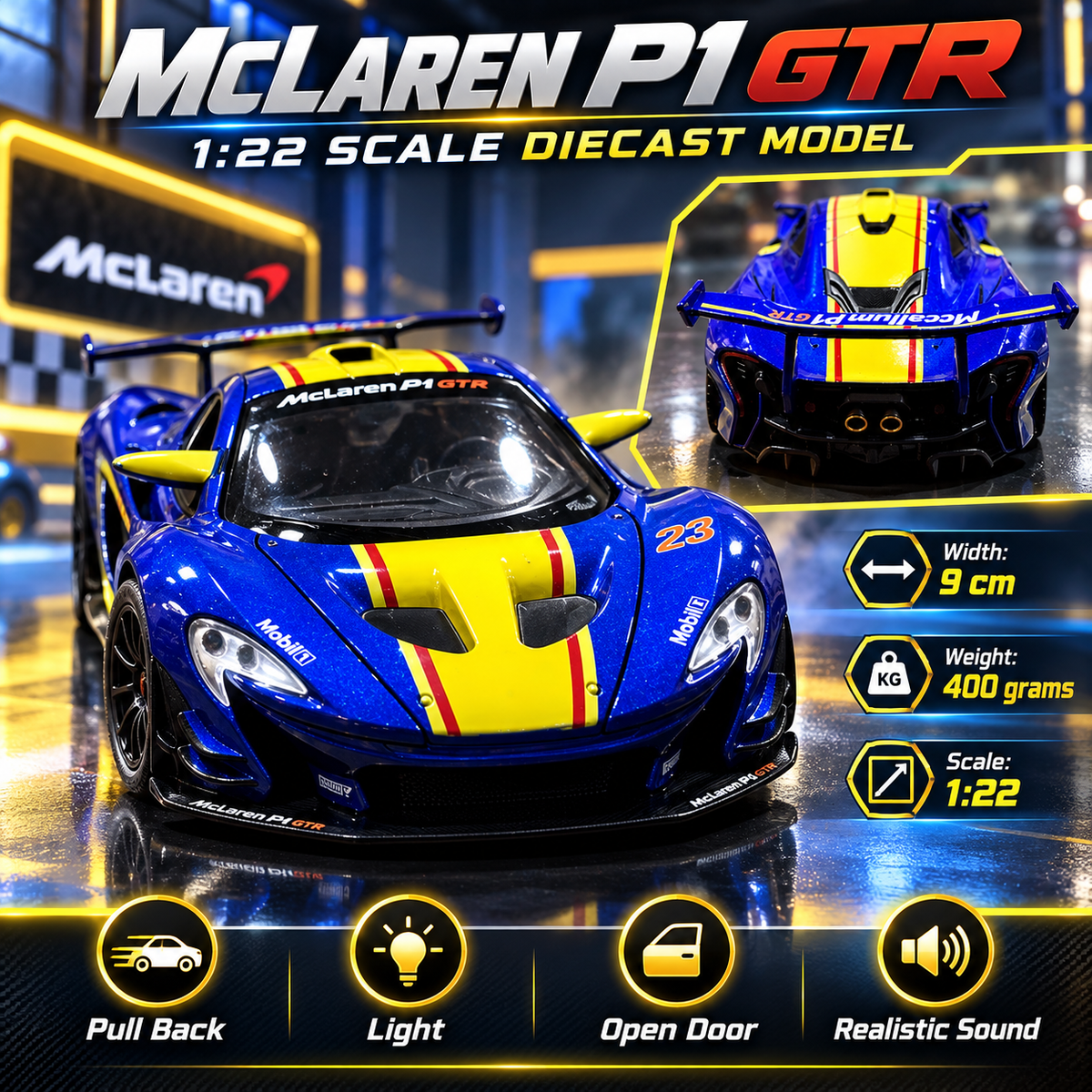 McLaren P1 GTR Diecast Car ā Racing | 1:22 Scale | Lights & Sound