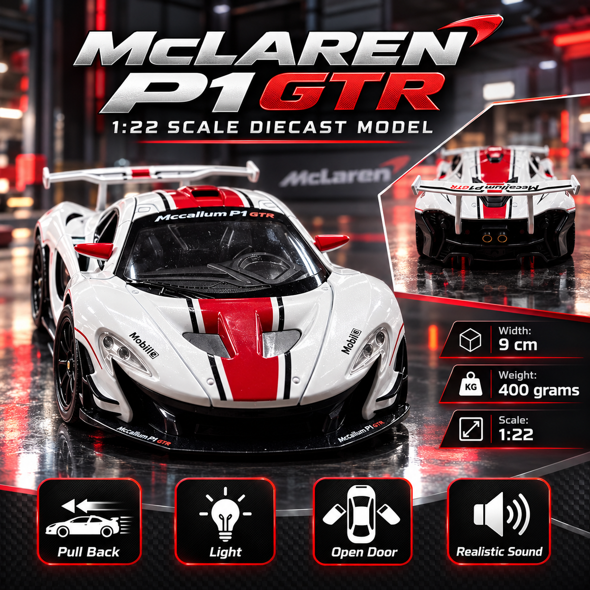 McLaren P1 GTR Diecast Car ā Racing | 1:22 Scale | Lights & Sound