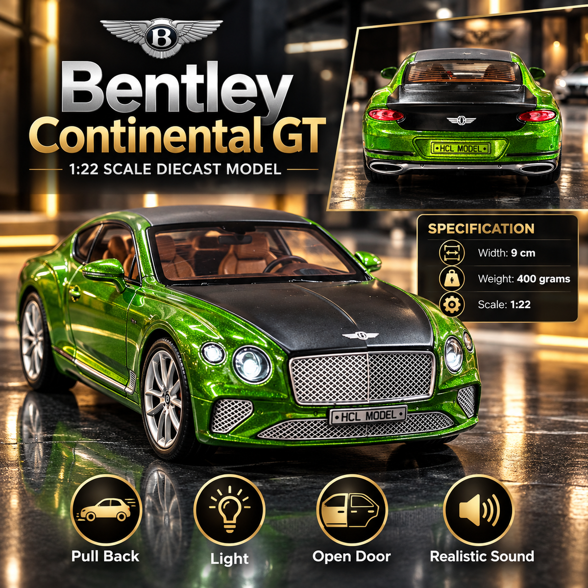 Bentley Continental GT Diecast Car β 1:22 Scale | Luxury Sports Coupe | Lights & Sound