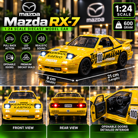 Mazda RX-7 FC Style 1:24 Die-Cast Model Car – Light, Sound & Openable Parts