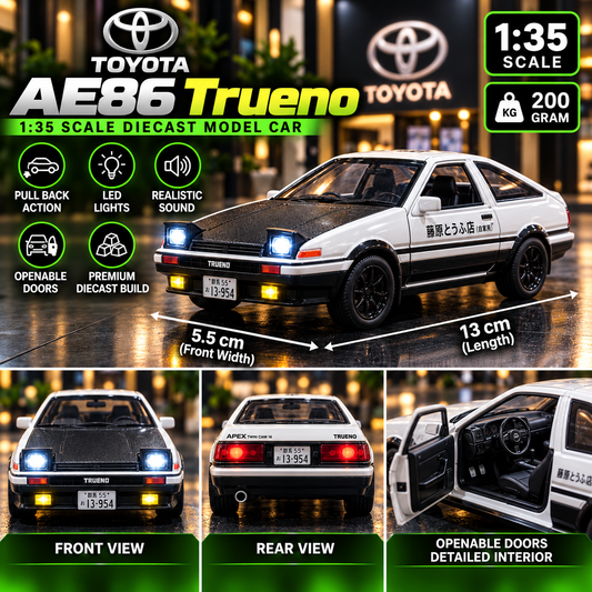 Toyota AE86 Sprinter Trueno Initial D | 1:35 Diecast Model Car – White & Black