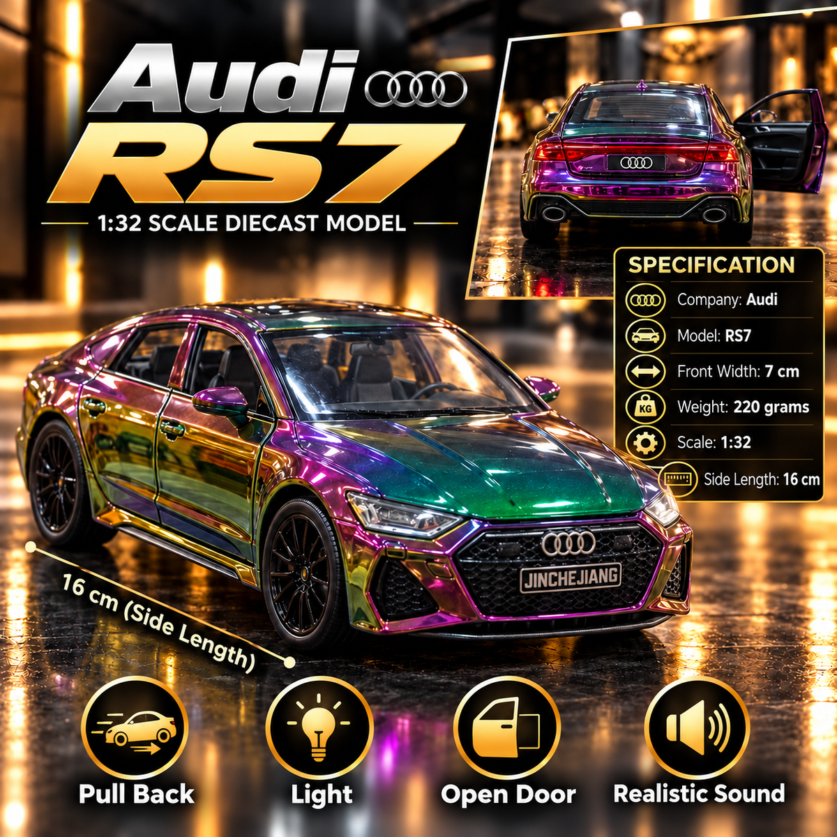 Audi RS7 | 1:32 Diecast Model Car with Light, Sound & Pull Back