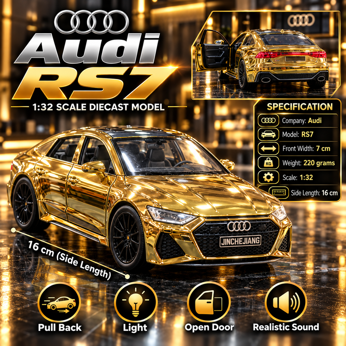 Audi RS7 | 1:32 Diecast Model Car with Light, Sound & Pull Back