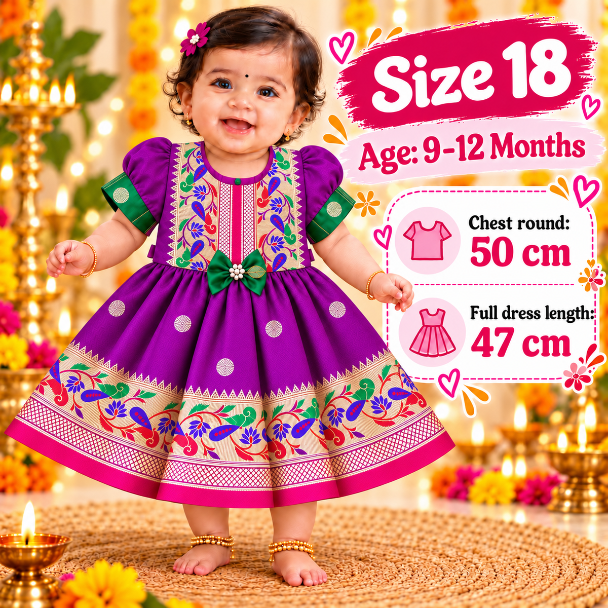 Girls Purple Paithani Frock Dress | Traditional Indian Ethnic Wear | Diwali & Party Wear