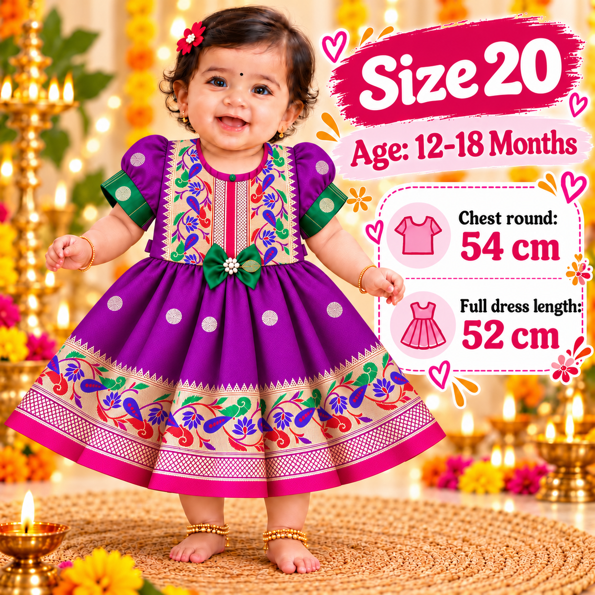 Girls Purple Paithani Frock Dress | Traditional Indian Ethnic Wear | Diwali & Party Wear