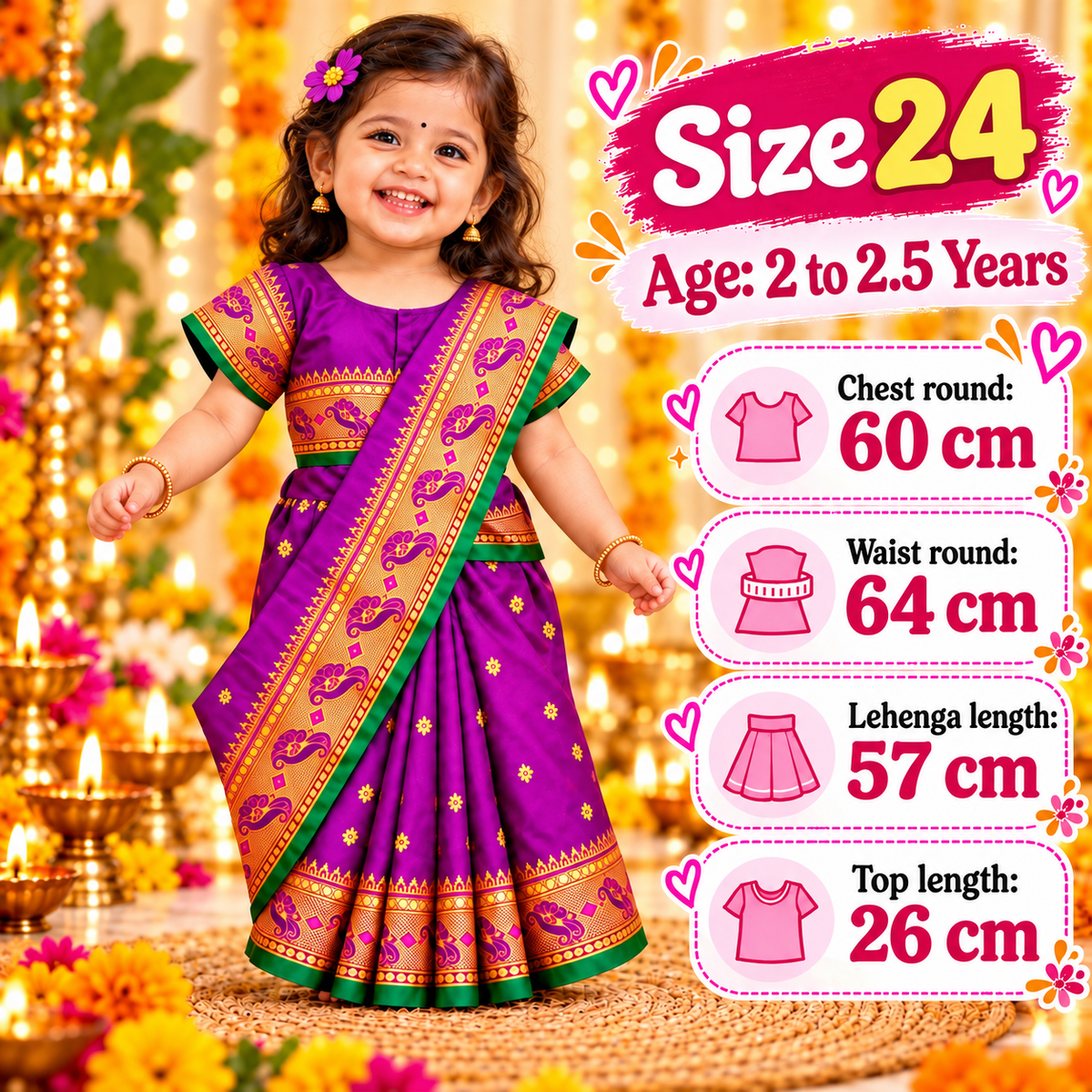 Girls Royal Purple Paithani Saree Dress with Golden Designer Pallu | Kids Premium Indian Ethnic Wedding Wear