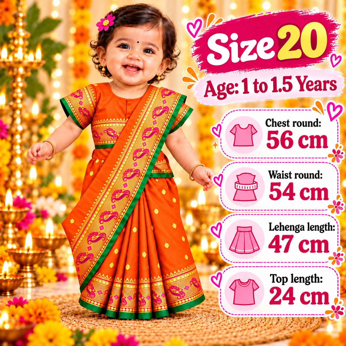 Girls Vibrant Orange Paithani Saree Dress with Designer Pallu | Kids Festive Wedding & Traditional Wear
