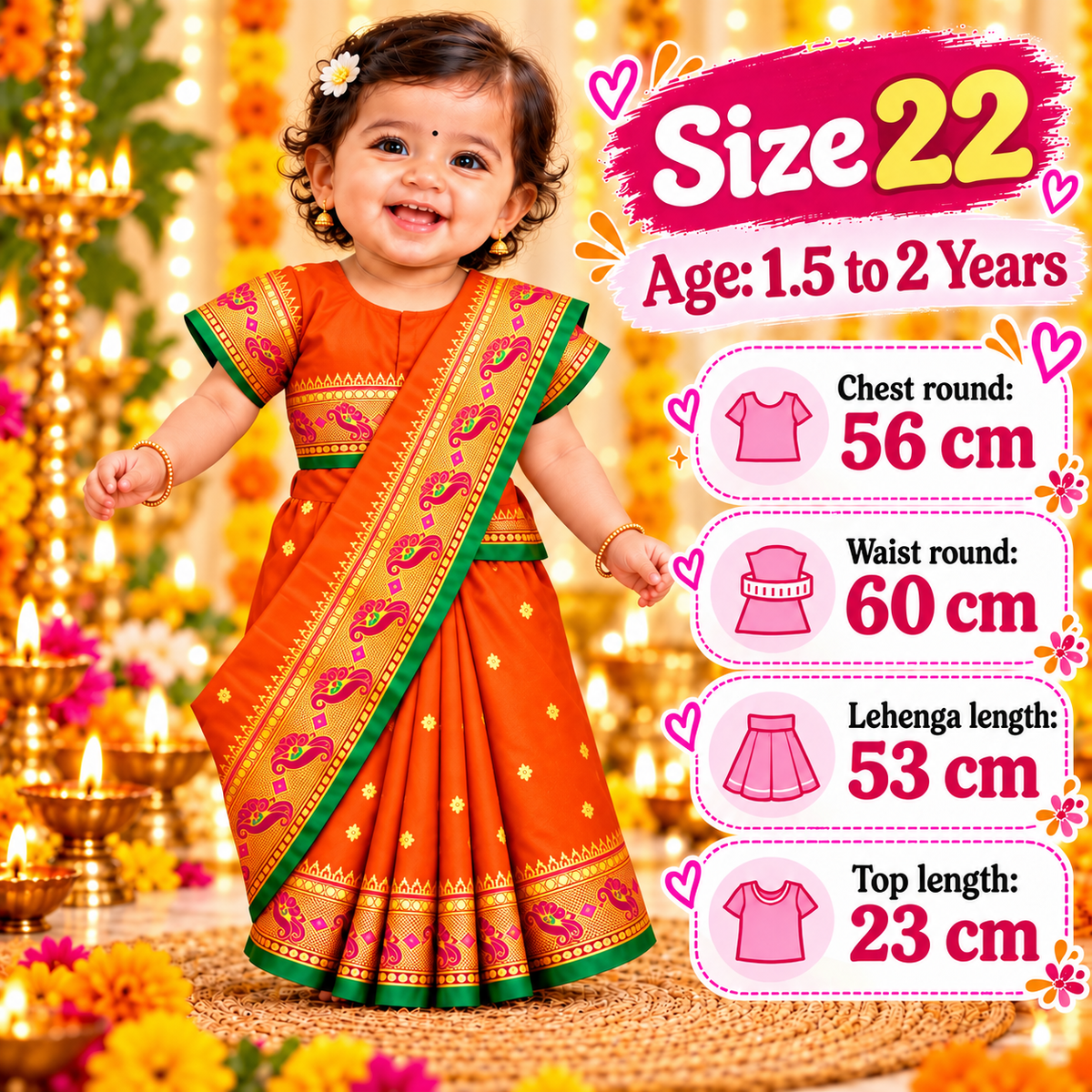 Girls Vibrant Orange Paithani Saree Dress with Designer Pallu | Kids Festive Wedding & Traditional Wear