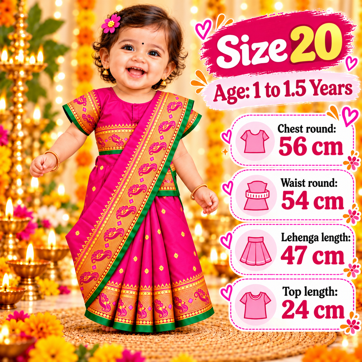 Girls Rani Pink Designer Paithani Saree Dress with Golden Border | Kids Traditional Indian Ethnic & Festive Wear