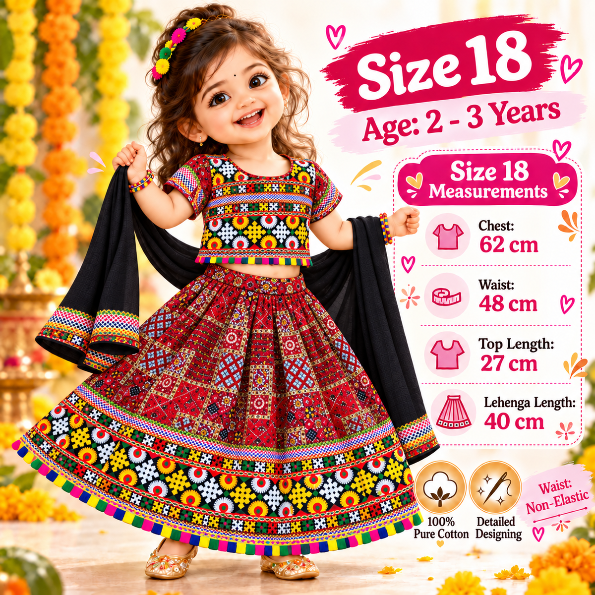 Girls Maroon Multicolor Pure Cotton Patchwork Lehenga Choli Set with Black Dupatta