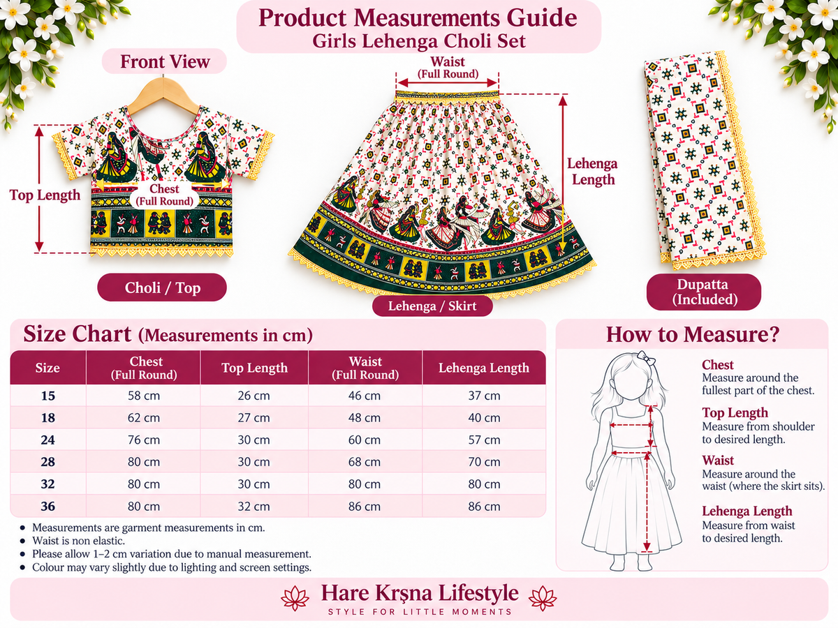Emerald Green Folk Print Navratri Lehenga Choli Set for Girls
