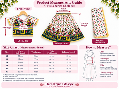 Emerald Green Folk Print Navratri Lehenga Choli Set for Girls