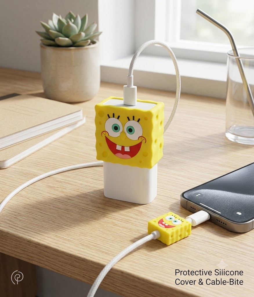 Cute Silicone iPhone Charger Cover & Cable Protector Set – Assorted Designs