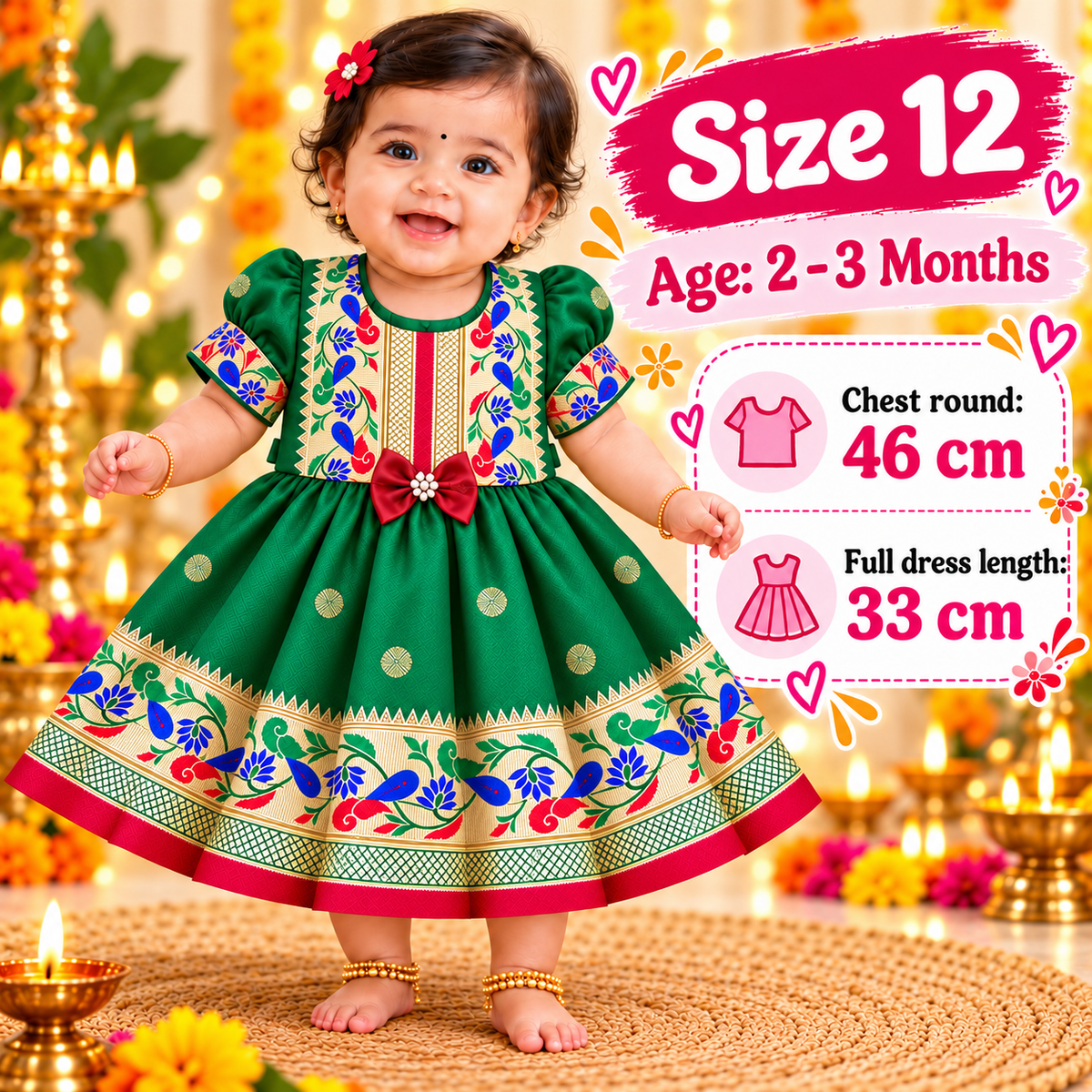 Girls Green Paithani Frock Dress | Traditional Indian Ethnic Wear | Wedding & Festive Special