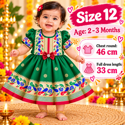 Girls Green Paithani Frock Dress | Traditional Indian Ethnic Wear | Wedding & Festive Special