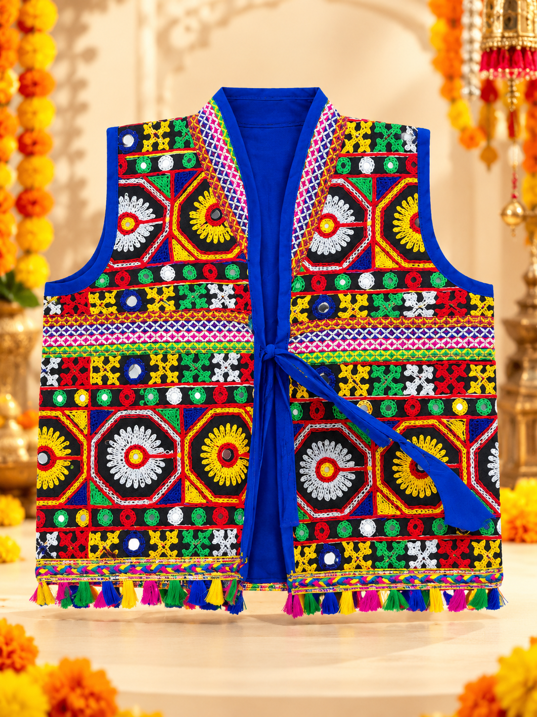 Kids Navratri Kutch Embroidered Jacket | Multicolour Traditional Mirror Work & Tassel Jacket | 1-2 Years