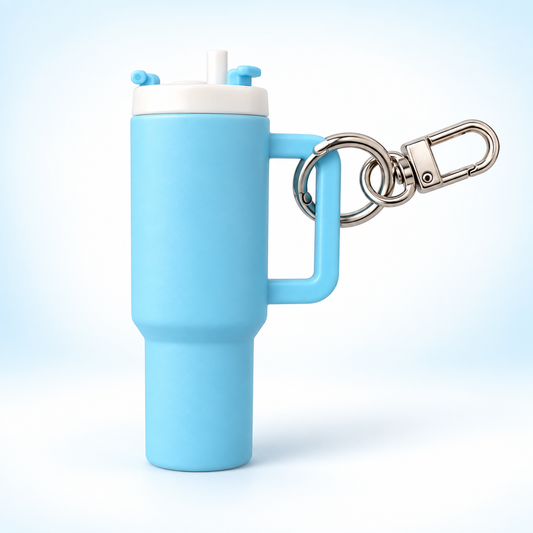 Mini Tumbler Keychain – Blue Travel Cup Charm with Metal Clip