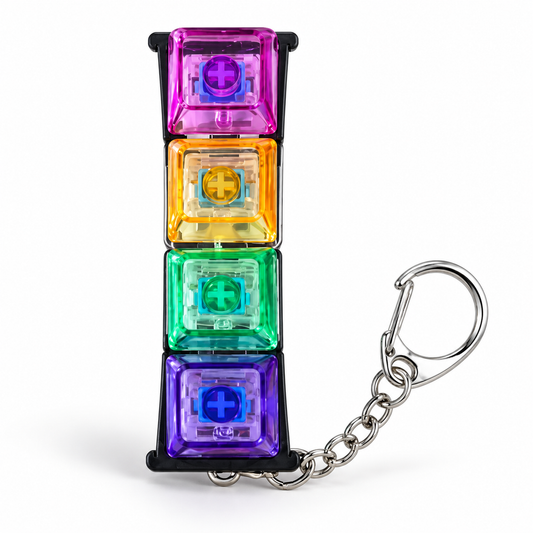 Multicolor Keyboard Switch Keychain – 4-Key Transparent Fidget Keyring