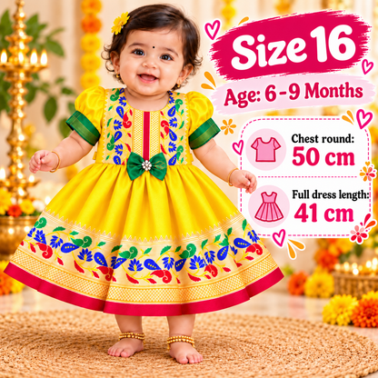 Girls Yellow Paithani Frock Dress | Traditional Indian Ethnic Wear | Diwali & Festive Special