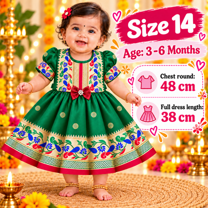 Girls Green Paithani Frock Dress | Traditional Indian Ethnic Wear | Wedding & Festive Special