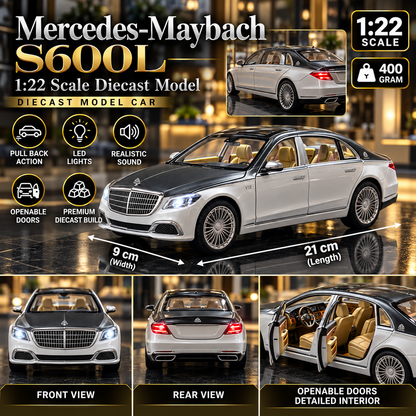 Mercedes-Maybach S600L V12 Diecast Car – 1:22 Scale | Luxury Sedan | Lights & Sound