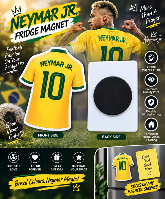 Neymar Jr 10 Football Fridge Magnet – Brazil Jersey Design