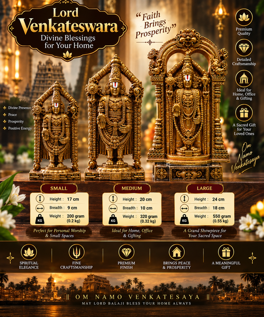 Lord Venkateswara Balaji Golden Idol Statue  | Premium Home Décor & Pooja Showpiece