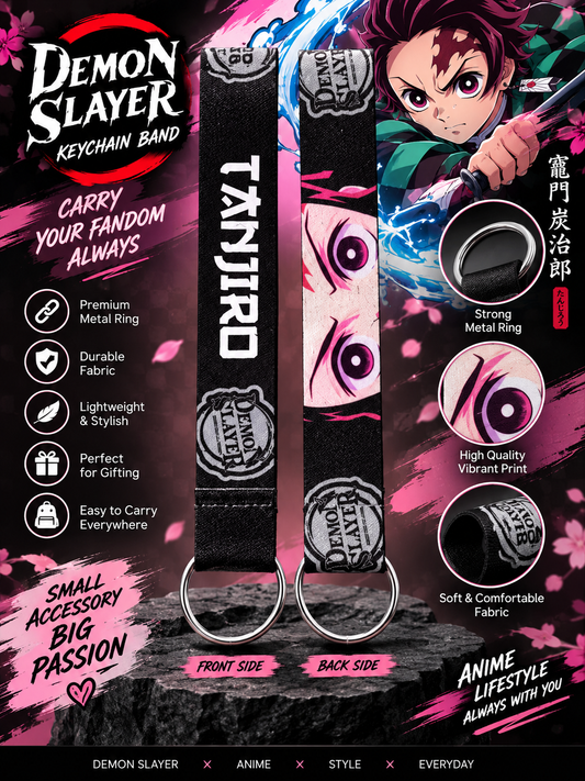 Demon Slayer Tanjiro Keychain Band | Anime Wrist Strap – Front & Back Print
