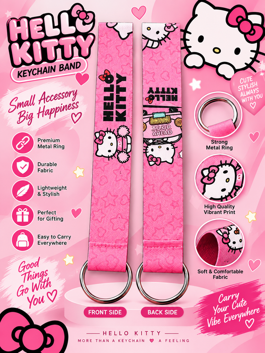 Hello Kitty Pink Keychain Wrist Strap – Front & Back Printed Band