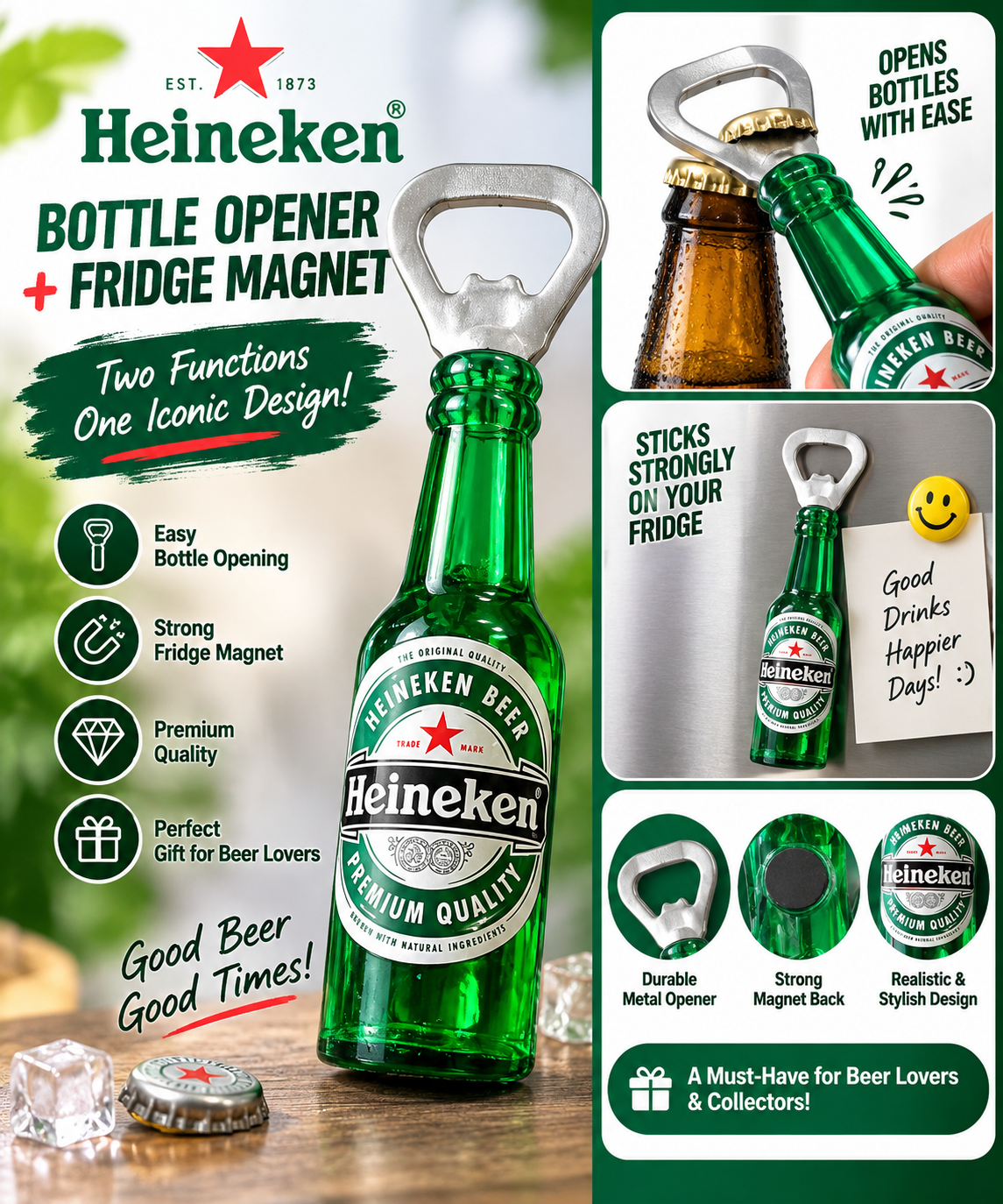 Bottle Opener & Fridge Magnet – 2-in-1 Bottle Shaped Kitchen & Bar Accessory