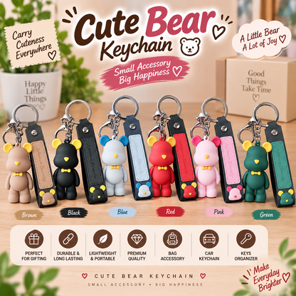 Cute Bear Keychain with Leather Strap