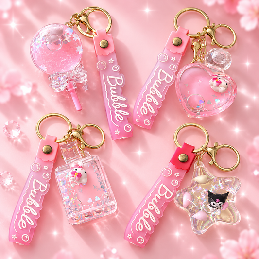 Cute Pink Bubble Glitter Keychain