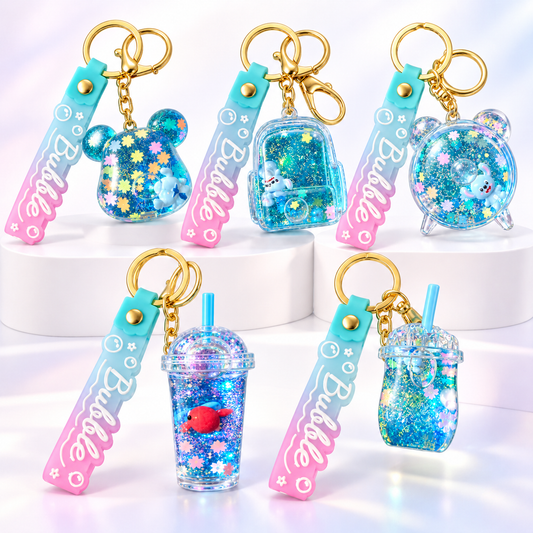 Cute Blue Bubble Glitter Keychain