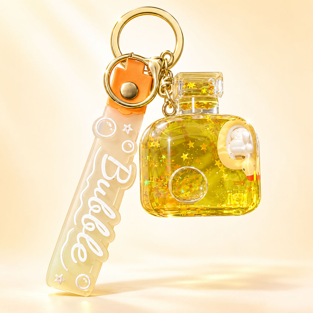 Cute Yellow Bubble Glitter Keychain