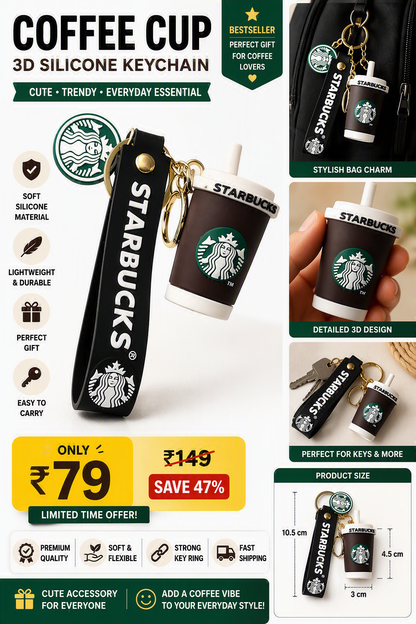Starbucks Coffee Cup 3D Silicone Keychain with Strap