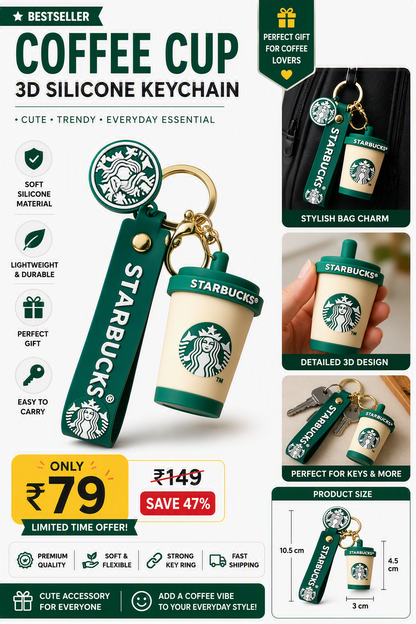 Starbucks Coffee Cup 3D Silicone Keychain with Strap
