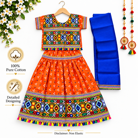 Vibrant Orange & Royal Blue Navratri Lehenga Choli Set for Girls