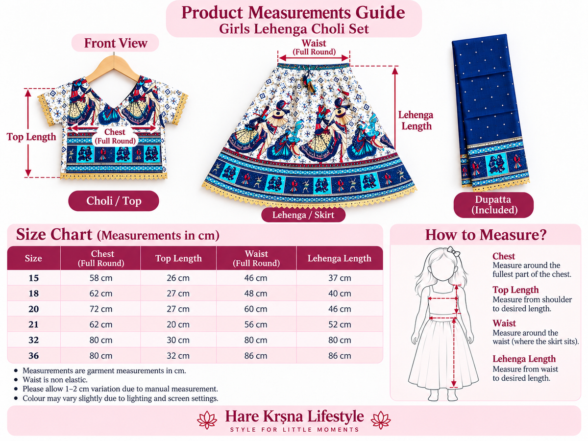 Royal Blue Radha Krishna Print Navratri Lehenga Choli Set for Girls