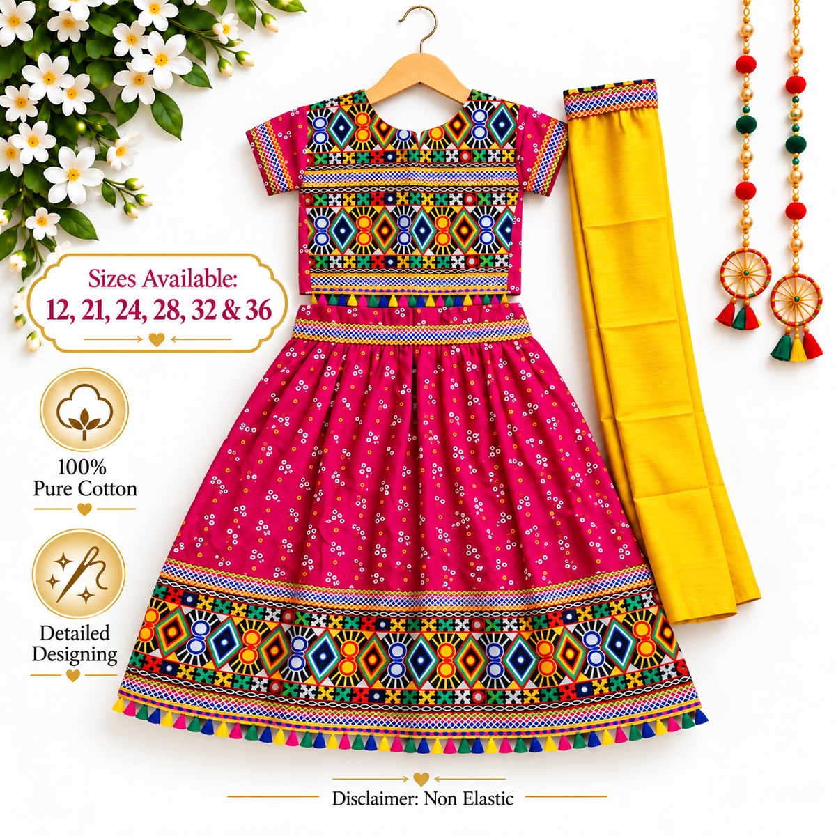 Rani Pink Kutchi Navratri Lehenga Choli Set for Girls