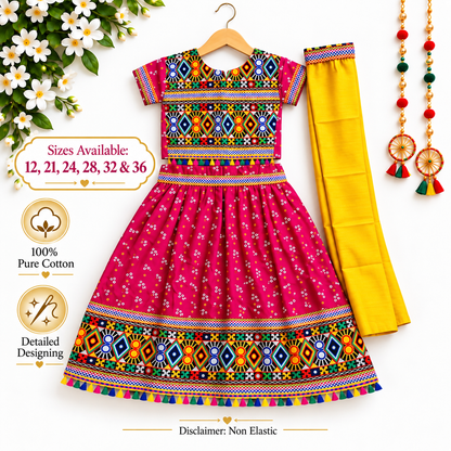 Rani Pink Kutchi Navratri Lehenga Choli Set for Girls