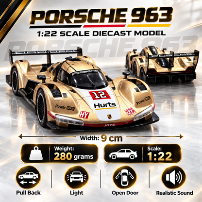 Porsche 963 Hypercar Diecast Model – Metallic Gold | 1:22 Scale | Lights & Sound