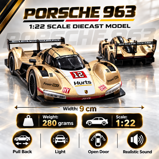 Porsche 963 Hypercar Diecast Model – Metallic Gold | 1:22 Scale | Lights & Sound