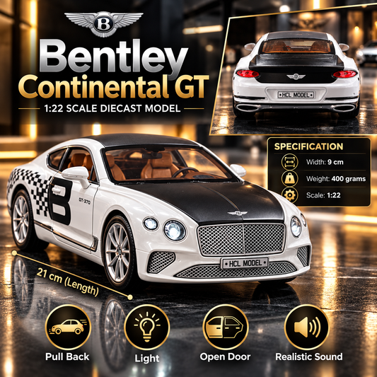 Bentley Continental GT Diecast Car – 1:22 Scale | Luxury Sports Coupe | Lights & Sound