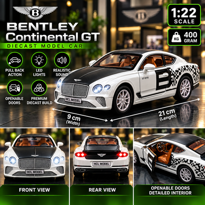 Bentley Continental GT Diecast Car – 1:22 Scale | Luxury Sports Coupe | Lights & Sound